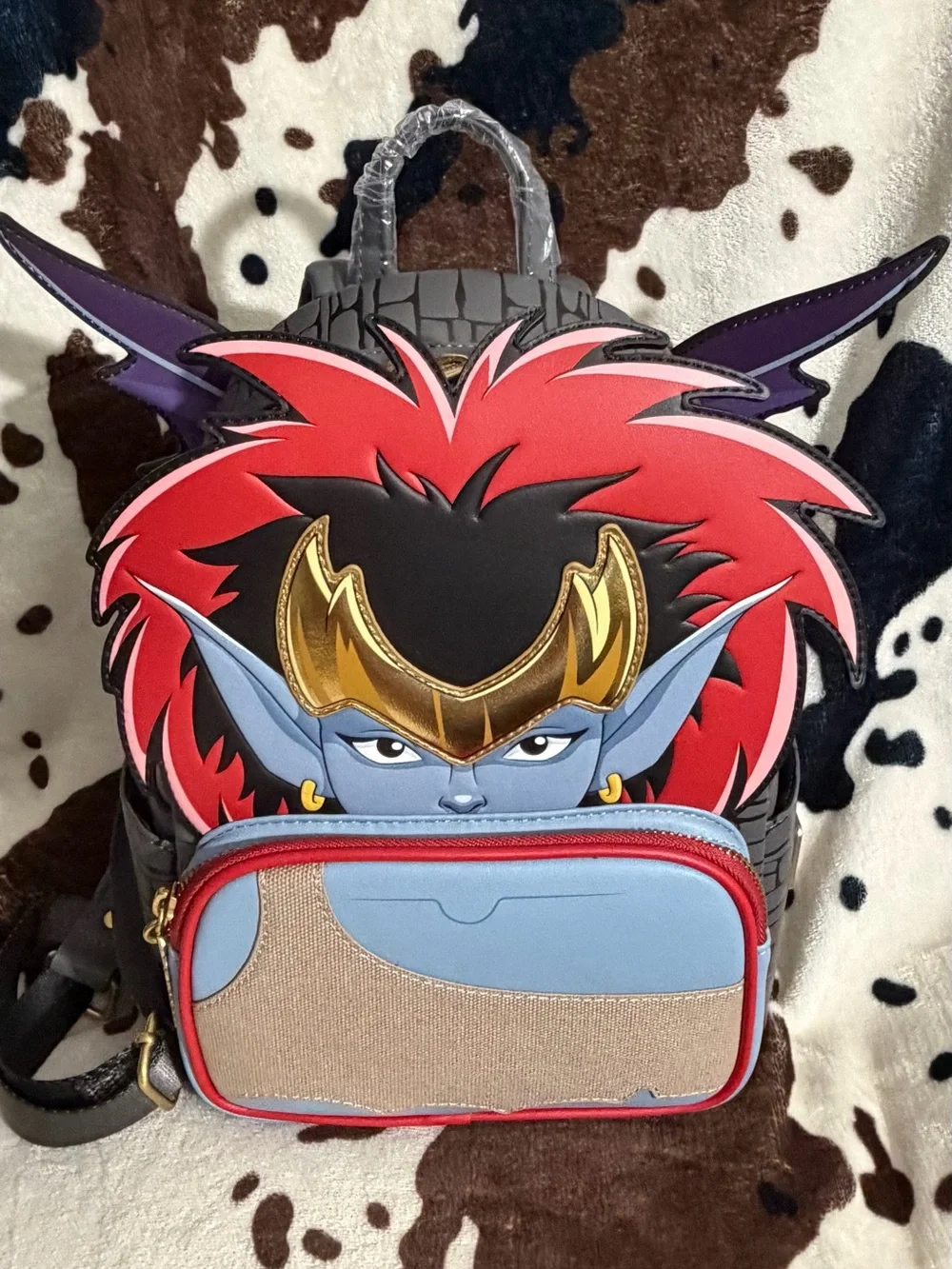 Fantasy Character Mini Backpack with Red Hair and Gold Crown Accent